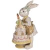 Clayre & Eef 6PR6042 Decorațiune iepure cu tort alb-auriu 20x15x36 cm