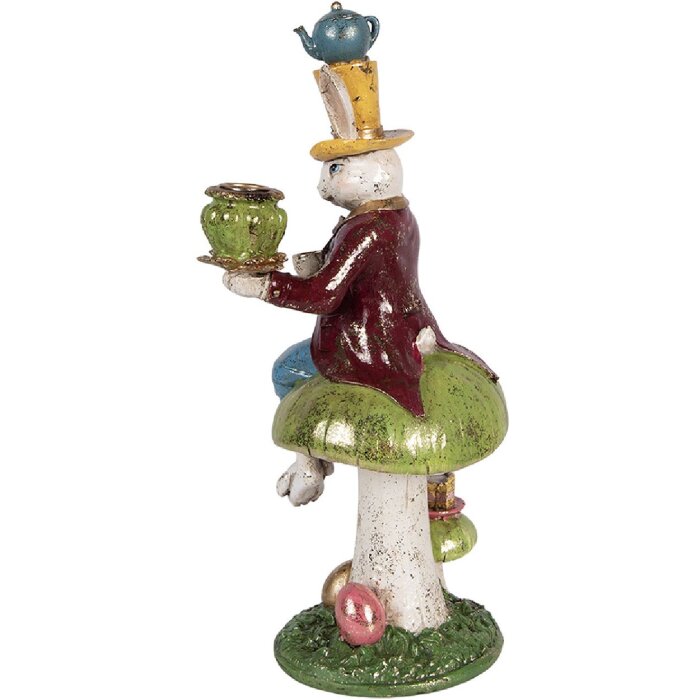 Portacandelă Canepă Clayre & Eef 6PR6043 iepure cu ceașcă de ceai, 20x16x41 cm