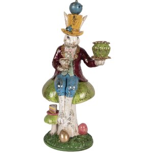 Portacandelă Canepă Clayre & Eef 6PR6043 iepure cu ceașcă de ceai, 20x16x41 cm