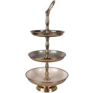 Clayre & Eef 66426 raft cu 3 etaje Ø 18x35 cm bej-aur fier