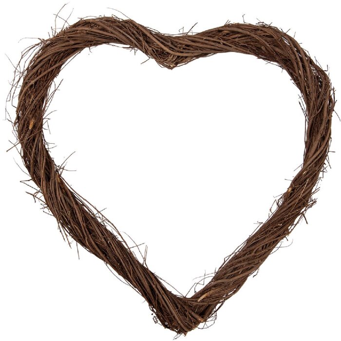 Coroană decorativă din rattan în formă de inimă, maro, 50x50x5 cm – pentru Crăciun