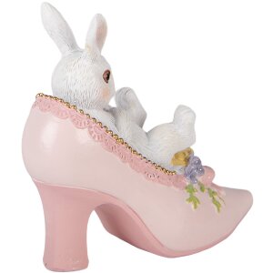 Iepure în pantof Clayre & Eef, decorativ alb roz, 13x5x12 cm