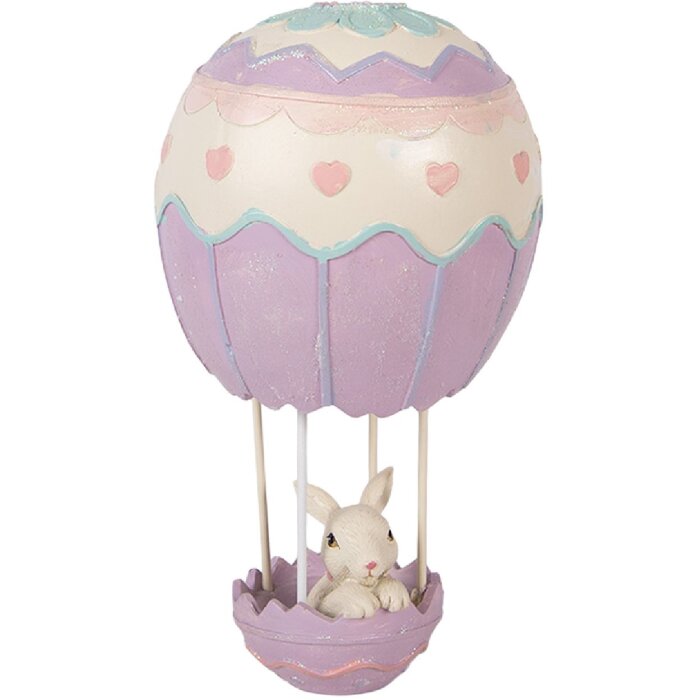 Clayre & Eef – Șoarece în balon cu aer cald, Ø 12x20 cm, bej și viola