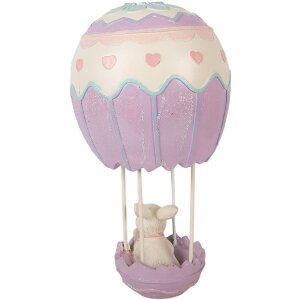 Clayre & Eef – Șoarece în balon cu aer cald, Ø 12x20 cm, bej și viola