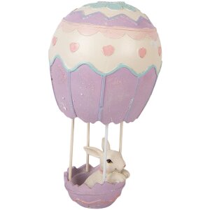 Clayre & Eef – Șoarece în balon cu aer cald, Ø 12x20 cm, bej și viola