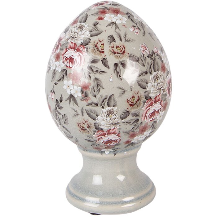 Ou decorativ pe picior Clayre & Eef, gri/rosu, Ø12x19 cm