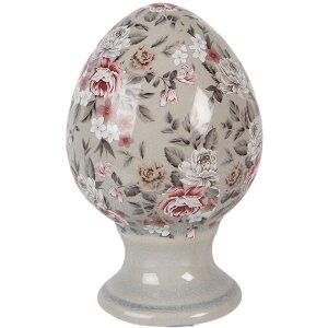 Ou decorativ din ceramică Clayre & Eef, gri-rosu,...