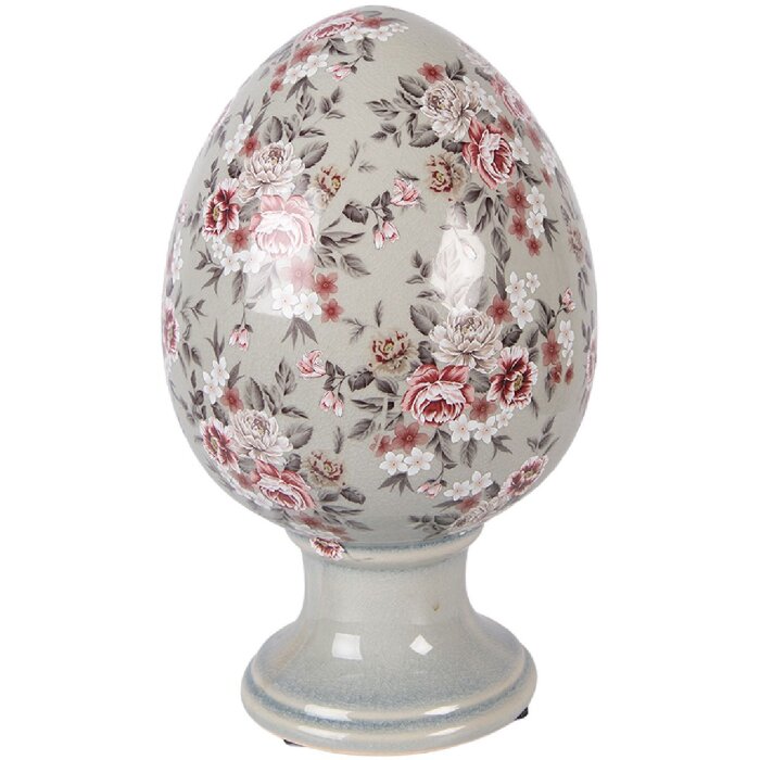 Decor ceramică „Oul pe picior” gri-rosu Ø 17x28 cm - Clayre & Eef