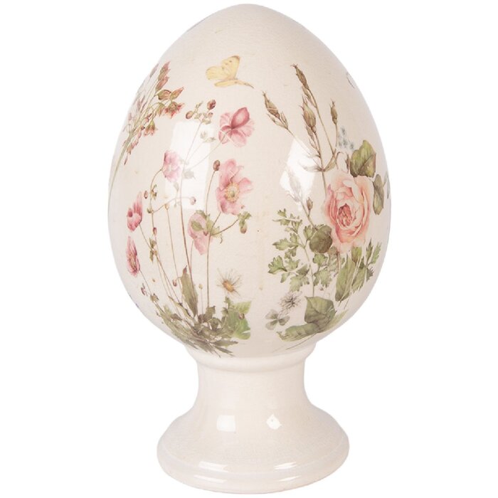 Decorativă cu ou pe picior bej-rosu Ø 17x28 cm – Clayre & Eef