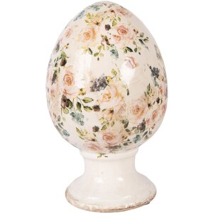 Ou decorativ ceramic pe bază, bej-rosu, Ø 15x24 cm