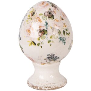 Decorativ ceramică ou pe picior bej-roz Ø 9x14 cm