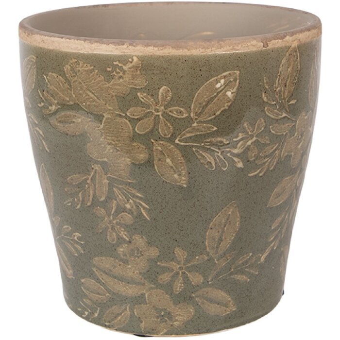 Vas de flori Clayre & Eef din ceramică, Ø14 cm, verde-brun