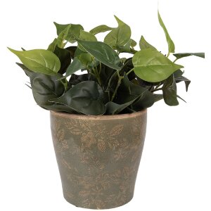 Vas de flori Clayre & Eef din ceramică, Ø14 cm, verde-brun