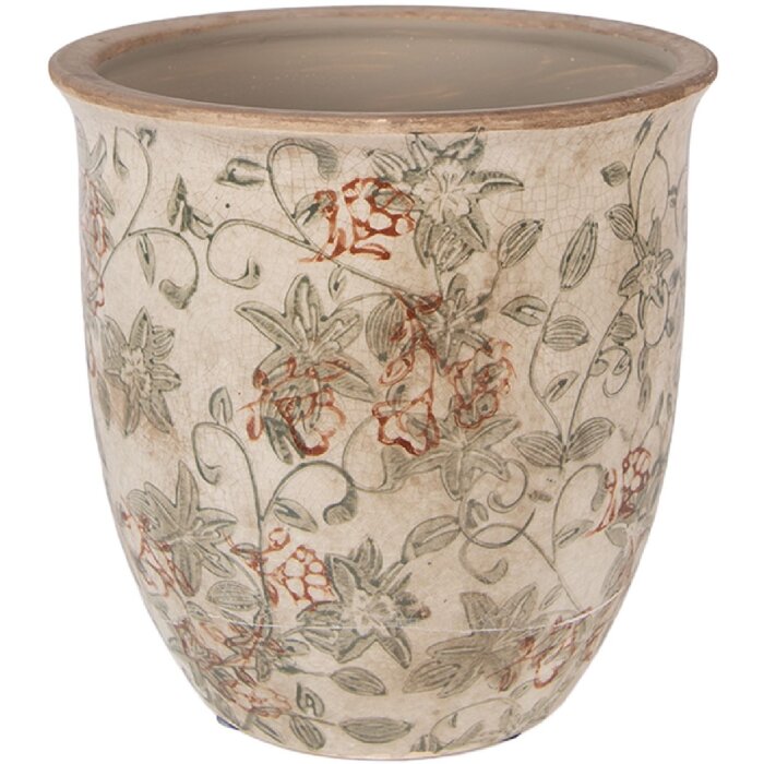 Vas de flori Clayre & Eef Ø 17x17 cm, verde-bej, ceramică, modern