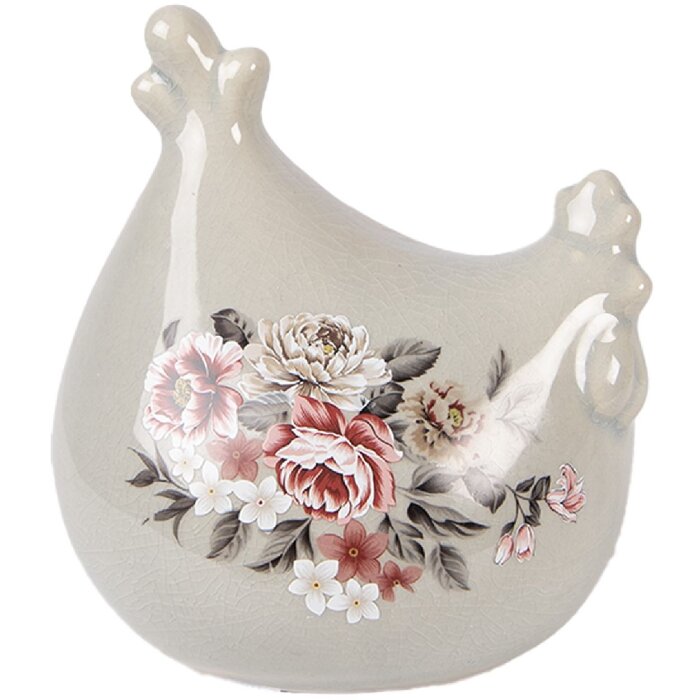 Decorativă ceramica în formă de păsăre gri-roz, 12x11x13 cm