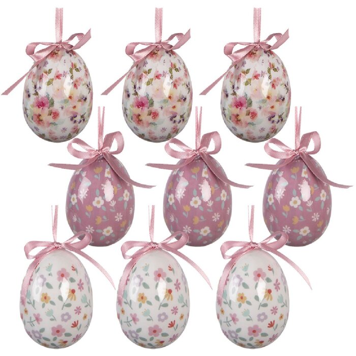 Set de 9 decoratiuni suspendate în formă de ouă, alb și roz, Ø 5x8 cm