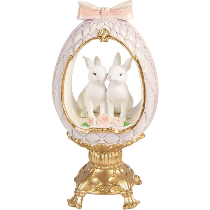 Decorativ ouă cu înger de pește alb-gold, 17x12x31 cm