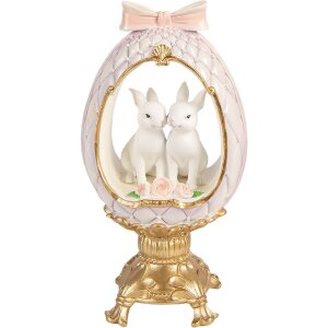 Decorativ ouă cu înger de pește alb-gold, 17x12x31 cm