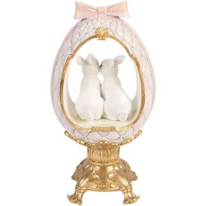 Decorativ ouă cu înger de pește alb-gold, 17x12x31 cm