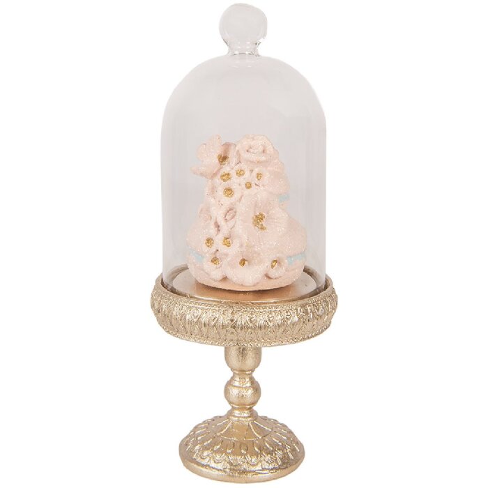 Clopot de sticlă Clayre & Eef cu design aur și roz Ø 7x17 cm