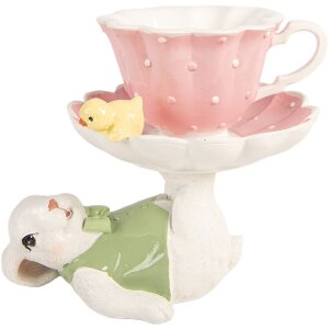 Lapin decorativ Clayre & Eef alb-roz, 20x14x17 cm