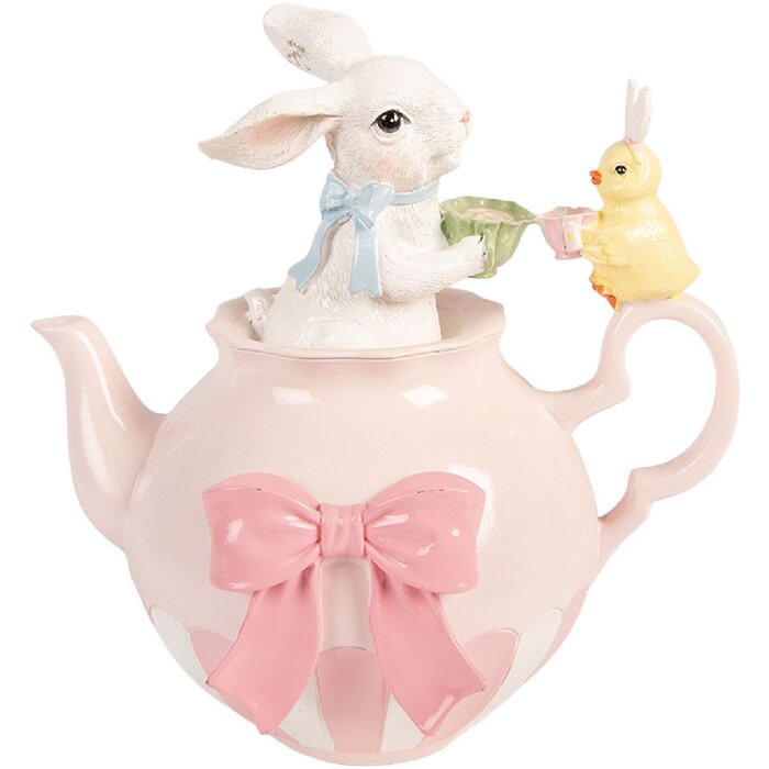 Decorare pisică Clayre & Eef alb roz 20x14x20 cm