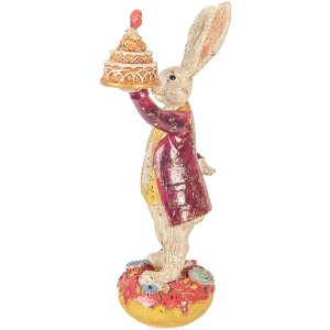 Decorație Clayre & Eef cu Lapăr și Tort – Bej și Roșu 14x10x30 cm