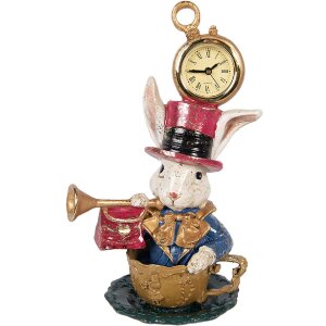 Iepure cu ceas Clayre & Eef, nuanțe bej aur, 15x11x23 cm