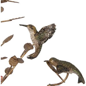 Stâlp de lumânări cu păsări Clayre & Eef, aur și roșu, 27x17x38 cm