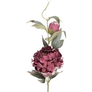 Decorație cu ramură și flori violet și verde, 14x14x78 cm