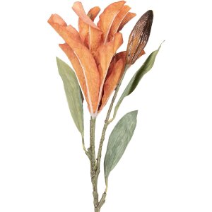 Decorativ cu ramură și flori Clayre & Eef, portocaliu-verde, 12x16x88 cm