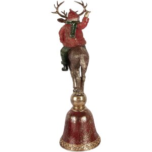 Moș Crăciun pe Reniță Clayre & Eef – decor Crăciun 24x20x63 cm, maro-roșu