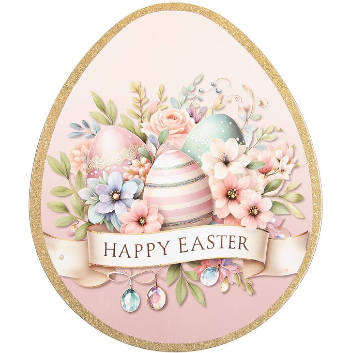 Platzițior elegant primăvară cu ouă de Paște, aur și roz pastel, 35x29 cm