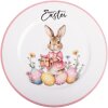Plată circulară Clayre & Eef Ø 33 cm, decorativă pentru Paști, alb roz