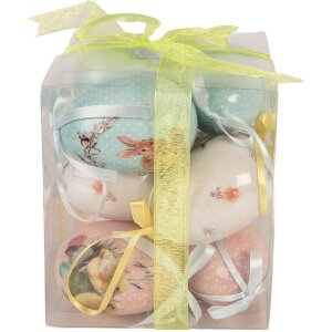 Set de 9 hângări decorative în formă de ou, Clayre & Eef, albastru-alb