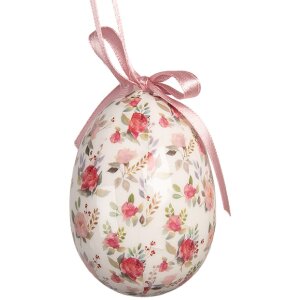 Set de 9 hângări decorative în formă de ou, alb și roz, Clayre & Eef