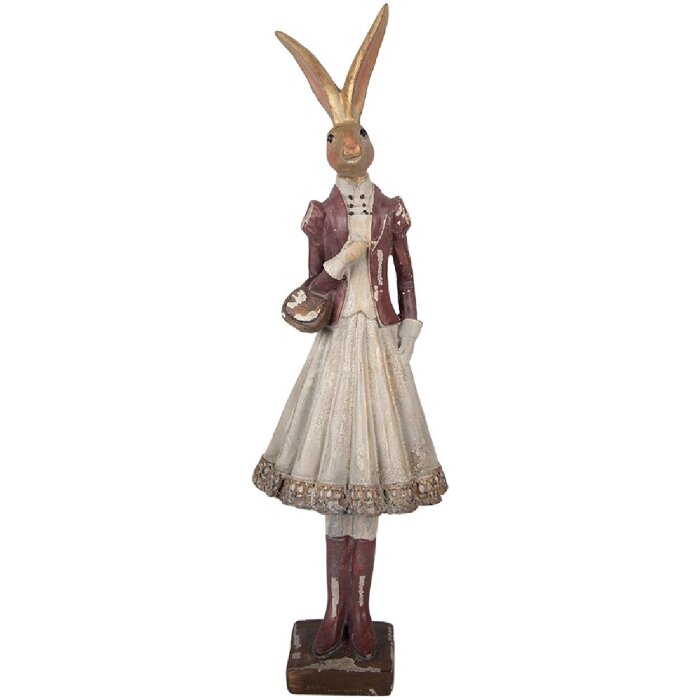 Iepure decorativ Clayre & Eef, aur cu accente roșii, 10x9x32 cm