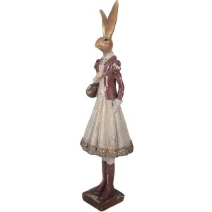 Iepure decorativ Clayre & Eef, aur cu accente roșii, 10x9x32 cm