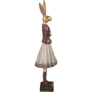 Iepure decorativ Clayre & Eef, aur cu accente roșii, 10x9x32 cm