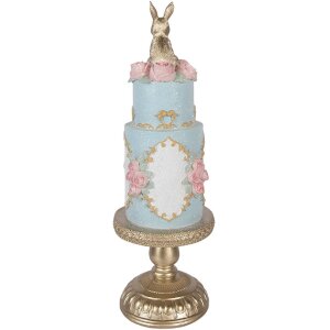 Decorație pentru tort Clayre & Eef, fundal auriu cu accente albastre, Ø 12x37 cm