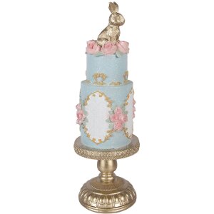 Decorație pentru tort Clayre & Eef, fundal auriu cu accente albastre, Ø 12x37 cm