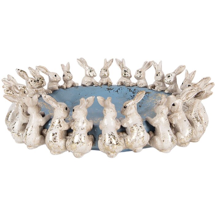 Sticlă decorativă cu iepuri Clayre & Eef Ø 23x7 cm, bej și albastru