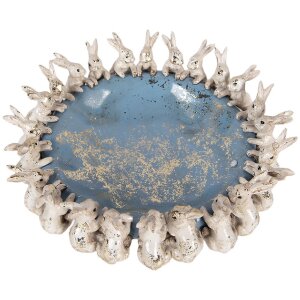 Sticlă decorativă cu iepuri Clayre & Eef Ø 23x7 cm, bej și albastru