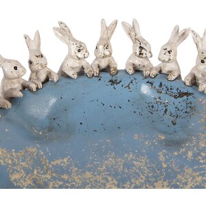 Sticlă decorativă cu iepuri Clayre & Eef Ø 23x7 cm, bej și albastru