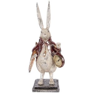 Decorațiune lapin cu ceas Clayre & Eef, bej și roșu, 15x12x38 cm