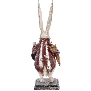 Decorațiune lapin cu ceas Clayre & Eef, bej și roșu, 15x12x38 cm