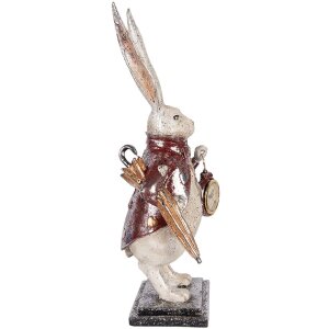 Decorațiune lapin cu ceas Clayre & Eef, bej și roșu, 15x12x38 cm