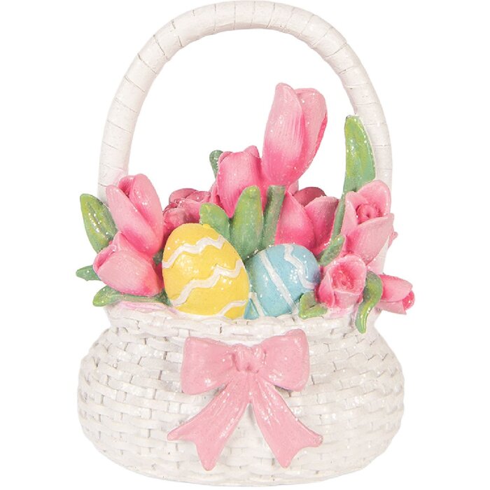 Korb de decor Clayre & Eef alb cu accente roz 14x11x18 cm