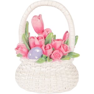 Korb de decor Clayre & Eef alb cu accente roz 14x11x18 cm