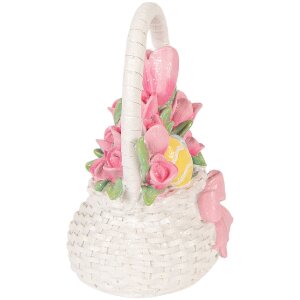 Korb de decor Clayre & Eef alb cu accente roz 14x11x18 cm